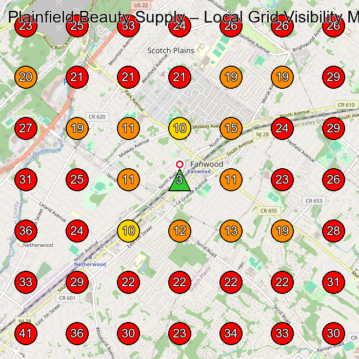 Plainfield Beauty Supply GeoGrid visibility map for Beauty Supply Store in Linden